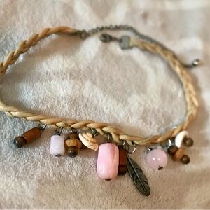 Tan and Pink Bohemian Necklace with Charms